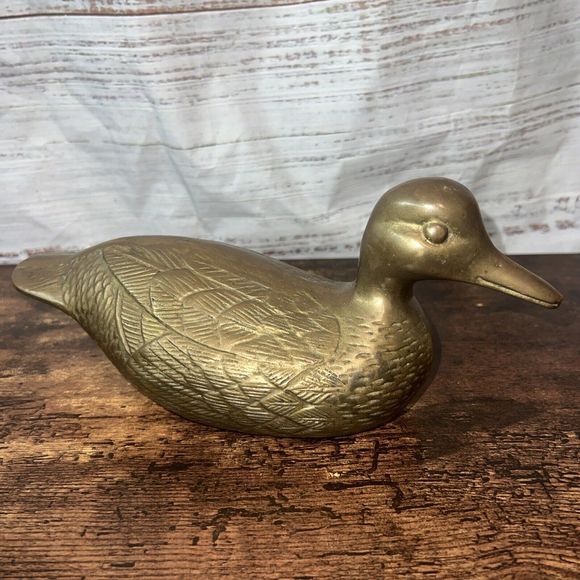 Other - Vintage Solid Brass Duck Paperweight Figurine MCM Mancave Cabin Decor 9 inch Mod